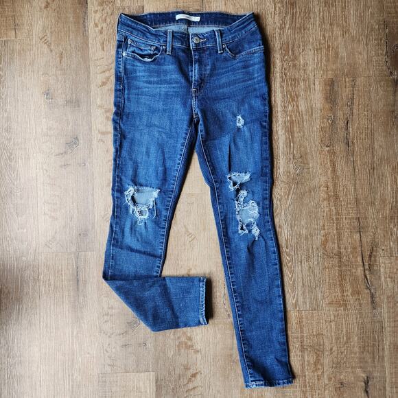 Levi Strauss Distressed 711 Mid-Wash Skinny Jeans | Women's W28 L30 - Picture 1 of 11